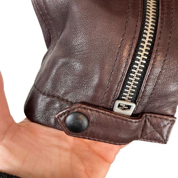 AllSaints Conroy Leather Asymmetrical Zip Biker Motorcycle Jacket Oxblood Size 4 - Picture 8 of 10